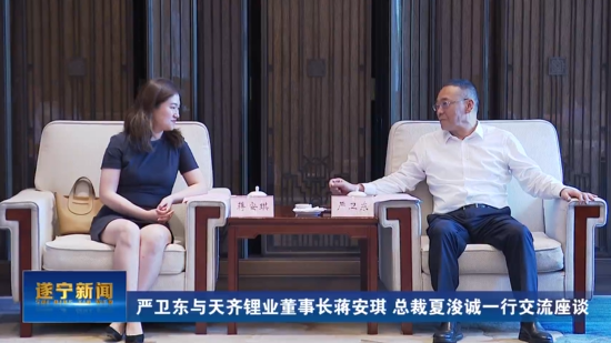 严卫东与豪门国际官网锂业董事长蒋安琪、总裁夏浚诚一行互换座谈